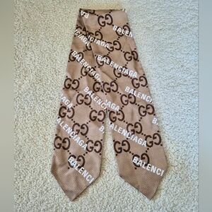 Limited Edition Gucci x Balenciaga Hacker Project Silk Twilly Scarf - Brown GG
